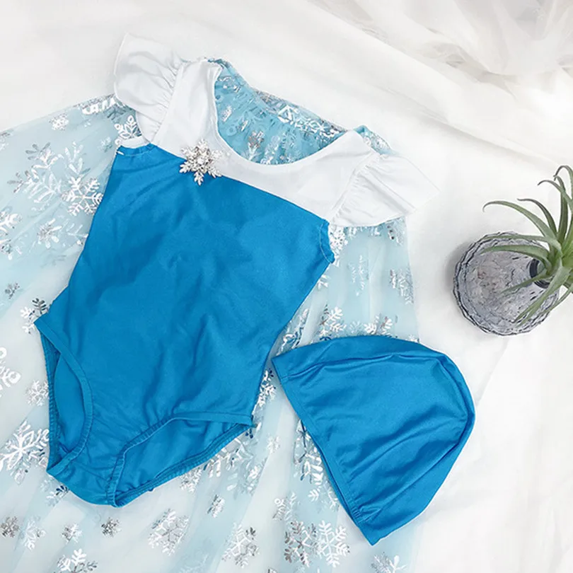 Baby Girls Swimsuit Elsa Costume Lace Toddler Kids Baby Swimwear Bikini+Hat+Cloak+Brooch 4pcs/set Infant Baby Bathing Suits