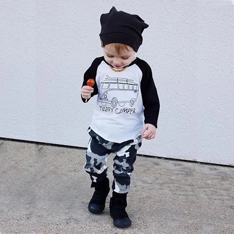 2019 г. осенний комплект одежды для маленьких мальчиков, Модная хлопковая Футболка с буквенным принтом + брюки, 2 предмета, Одежда для