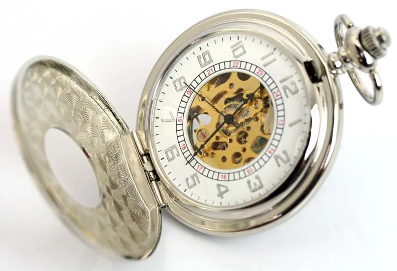 Классический старинное серебро Механические карманные часы-белый