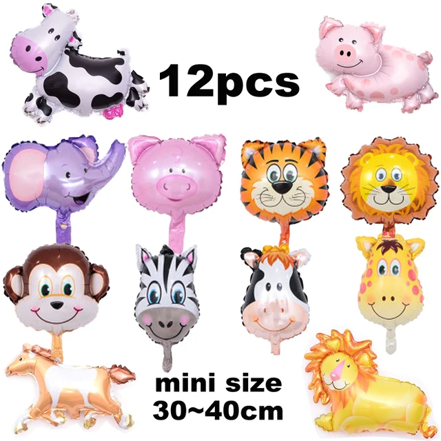 12pcs foil balloons mini size animal balloons pet cow tiger monkey