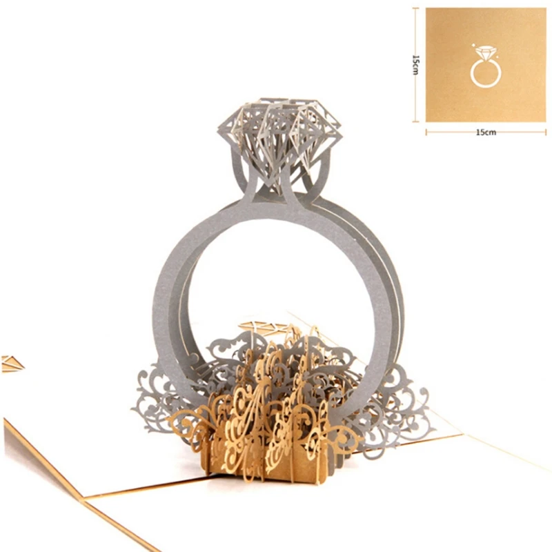 Wedding Invitations Cards 3D Pop Up Ring Card Cardboard Ring Wedding Birthday Christmas Laser Cut I - 33043394798