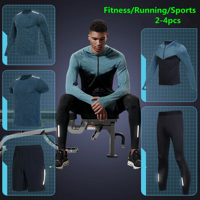 

Vansydical Gym Running Sets Men's Fitness Compression Tights Sportswear Stretchy Training Clothing Sports Jogging Suits 2-5pcs