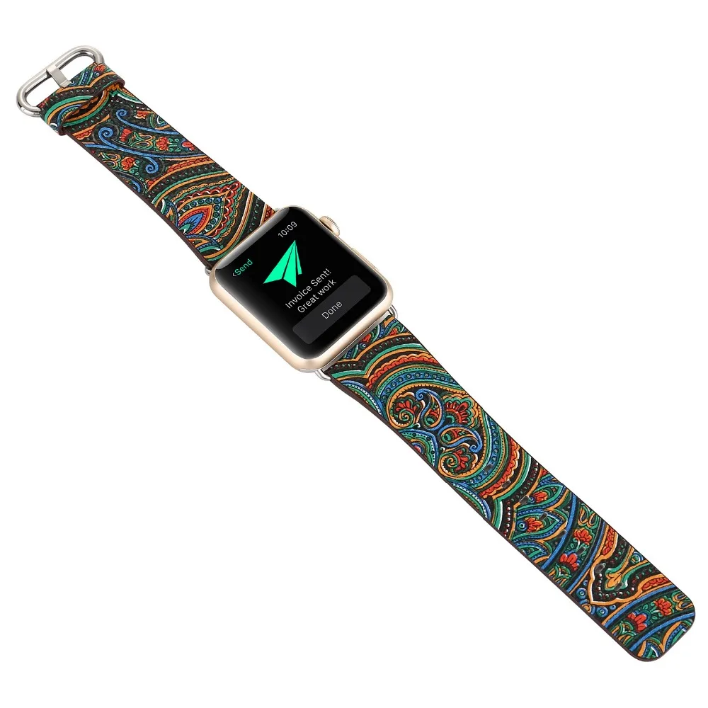 38/42 мм Пояса из натуральной кожи Apple Watch полосы модные классические фолк-Пользовательские Замена ремешок на запястье с серебристым