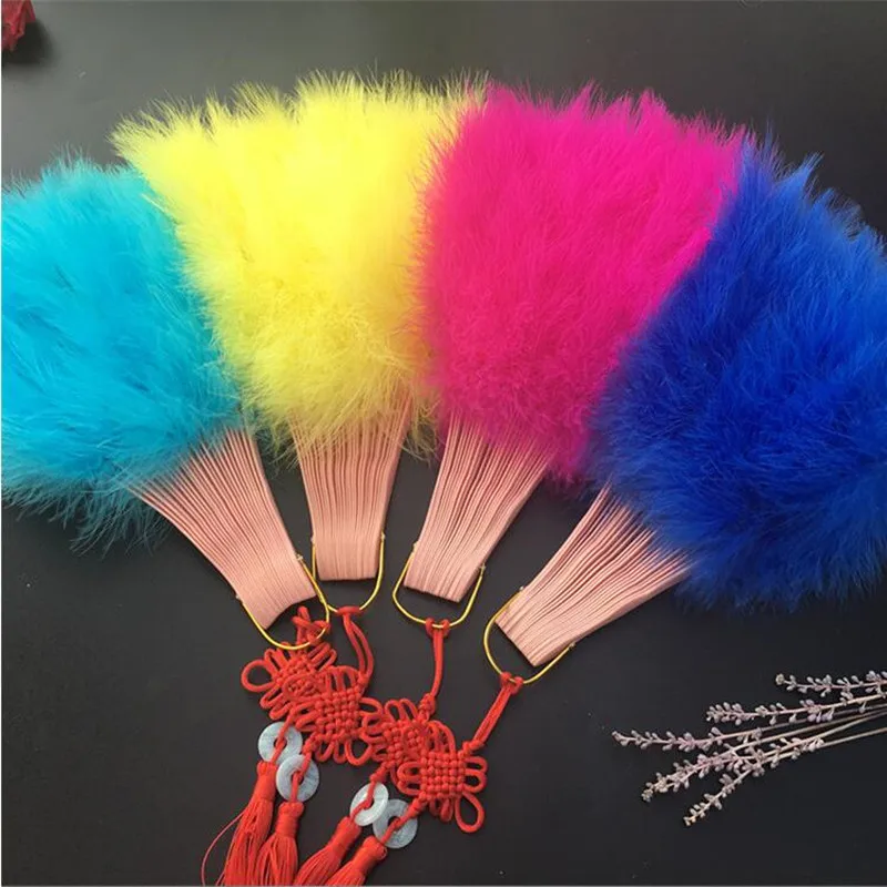 Красочные плотные пушистые складные Marabou веер с перьями женские танцевальные веер для представлений Свадебные сувениры