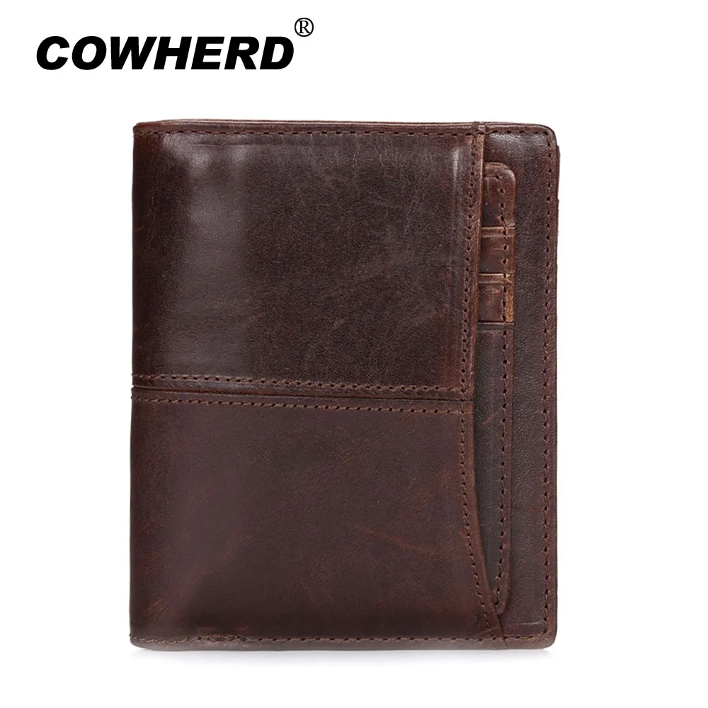 

COWHERD First Layer Genuine Leather Retro Men Wallets High Quality Design Male Wallet Card Holder Purse Carteira Pure Cowskin