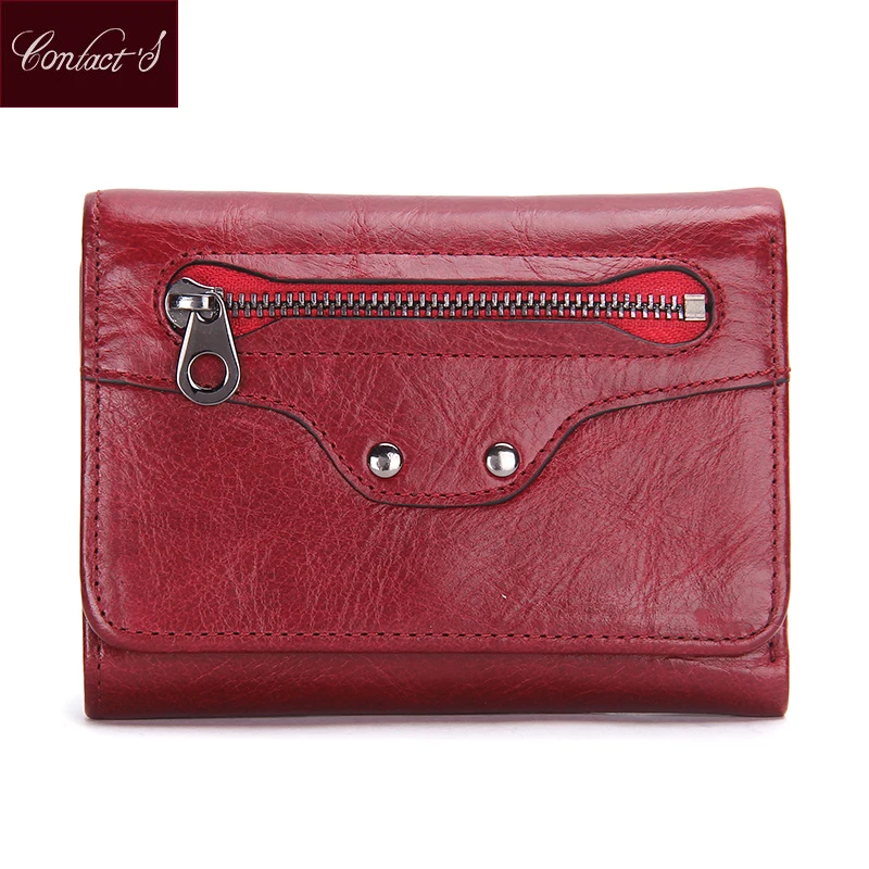 Contact&#39;s Genuine Leather Women Wallet Fashion Ladies Short Wallets Small Trifold Wallet Coin ...