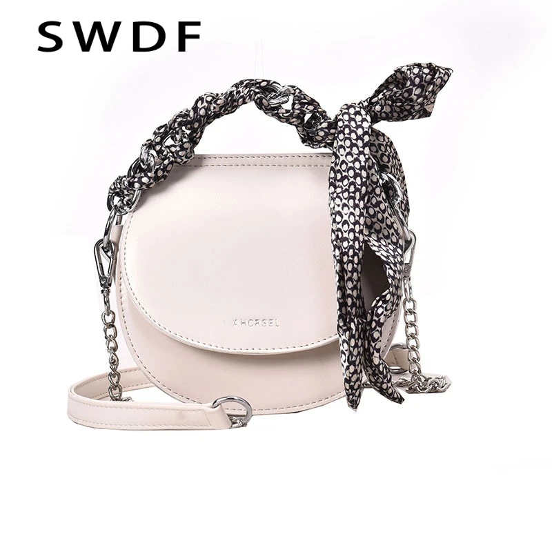 

SWDF Women's Shoulder Bag New 2019 Shoulder Messenger Bag Chain Saddle Bag Female Designer Scarf Magnetic Buckle Tote Bag