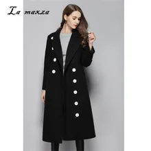 Женские пальто, зимнее длинное шерстяное черное пальто, винтажное элегантное модное женское пальто в Корейском стиле