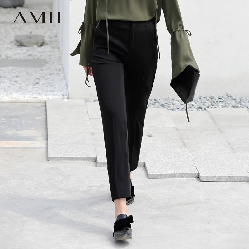 

Amii Women Minimalist Pants 2019 Solid Straight Ankle Length Female Trousers