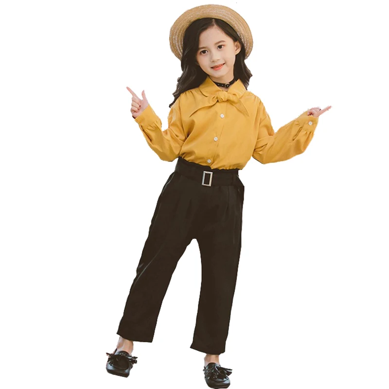 

2019 spring girls suit children clothing yellow pink shirt + black pant two-piece sets girls clothes Clothing Set for Girls