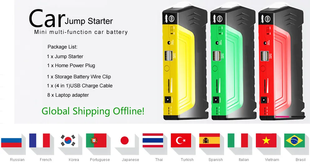 

OEM 12V Car Jump Starter High-capacity battery charger pack for auto vehicle starting &Laptop Power Bank Multi-function(Red)