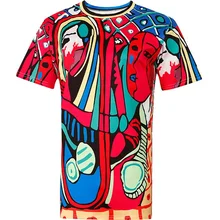 Для женщин футболка летние шорты рукавом Абстрактная живопись печати Свободные Дизайн Футболка для девочки Повседневное футболка Oversize-футболка красный