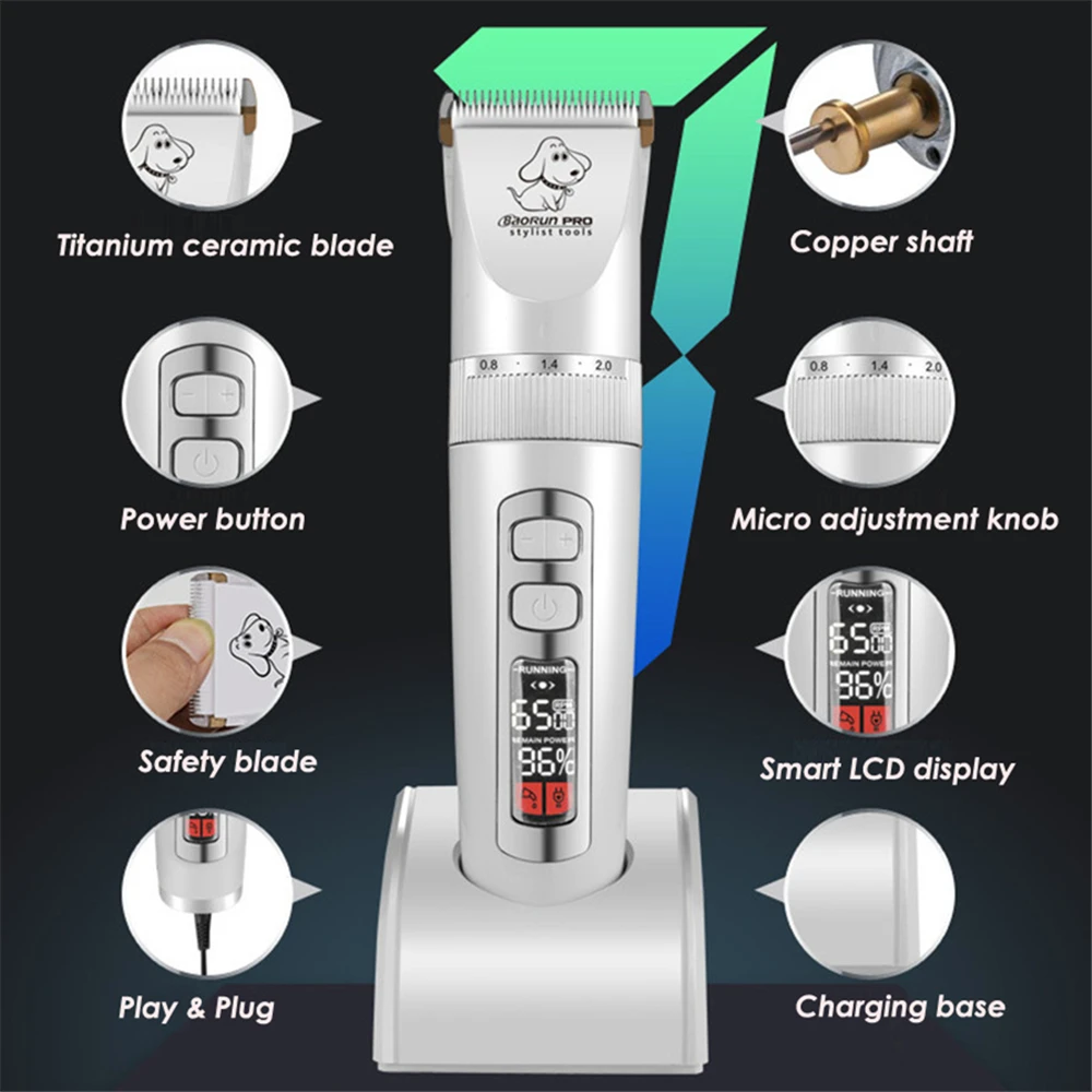 Pet Clipper Professional Pet Dog Hair Trimmer Electrical Animals Grooming Clipper Rechargeable Cat Haircut Machine LCD Display