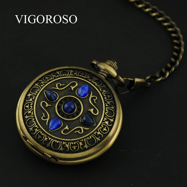 High Quality Mechanical Pocket Watch Blue Stone Black Steel Roman Dial Pocket Wa High Quality Mechanical Pocket Watch Blue Stone Black Steel Roman Dial Pocket Wa