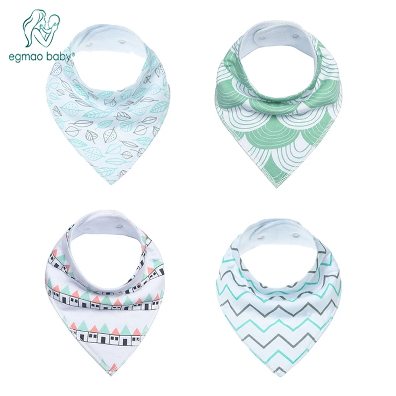 

Hot sale 4 Pack Toddler Infant Baby Bib 100% Cotton Absorbent Bandana Dribble Bib with Adjustable Snaps Saliva Towel Burp Cloth