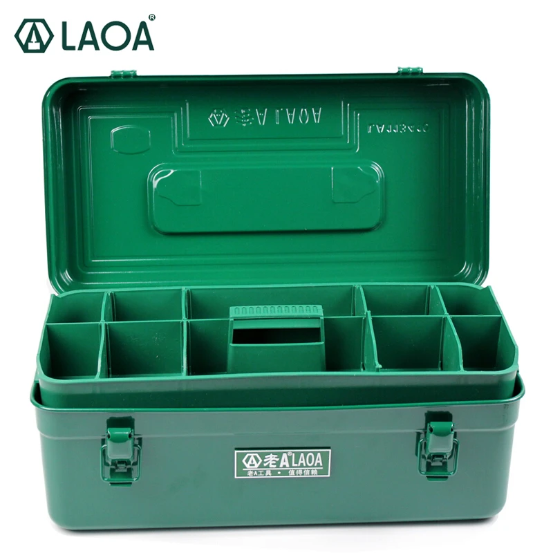 LAOA Sheet Iron Suitcase Two Layers Multi-purpose Storage Boxes Hardware Kit Parts Tools Cases Green Color tool backpack