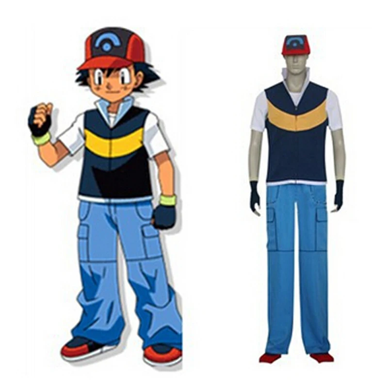 achterzijde buitenste Kneden Anime Pokemon Ash Ketchum Cosplay Volledige Set Halloween Kostuum (Hoed +  Jas + Shirt + Broek + Handschoenen) aangepast Formaat Gratis Verzending -  AliExpress