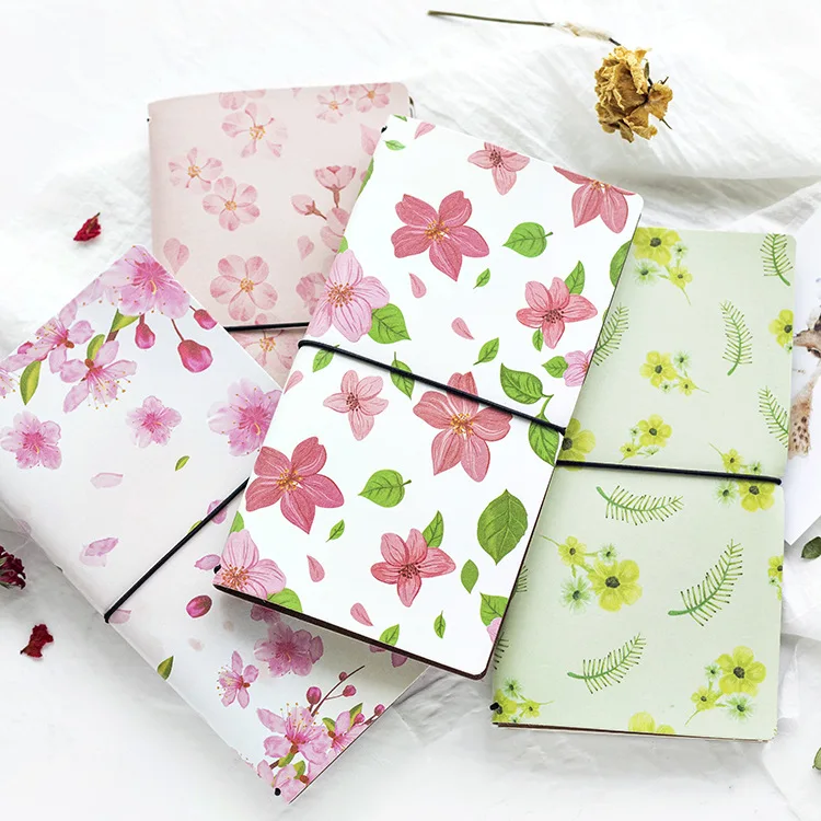 

1 pcs PU Leather Cover Planner Notebook Blossom Season Diary Book Exercise Composition Binding Note Notepad Gift