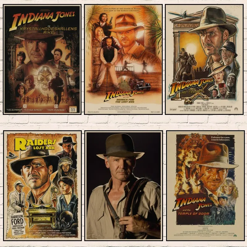 

Indiana Jones series adventure film poster retro kraft paper poster bar living room decoration painting retro poster art Brand