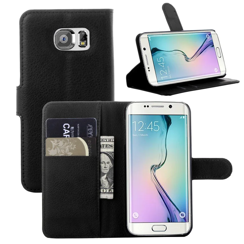

Luxury Litchi Texture Leather Phone Case for Samsung Galaxy S6 Edge G9250 Flip Cover Case Wallet Stand Style With Card Slot