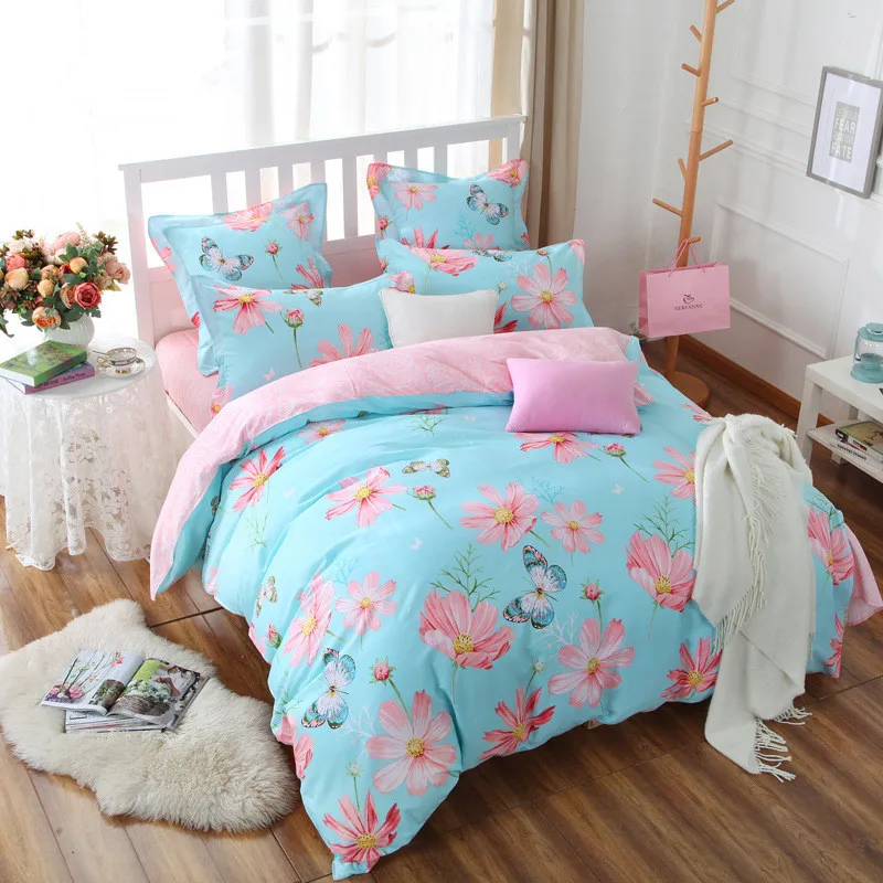 Flowers Printed Bedding Set Fashion Crisp Bed Linen Bedclothes Duvet