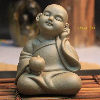 

Tea Pet Ceramic Buddha Statue Buddhism Figurines Decorative Purple Clay Earthenware Pottery Bouddha Statues