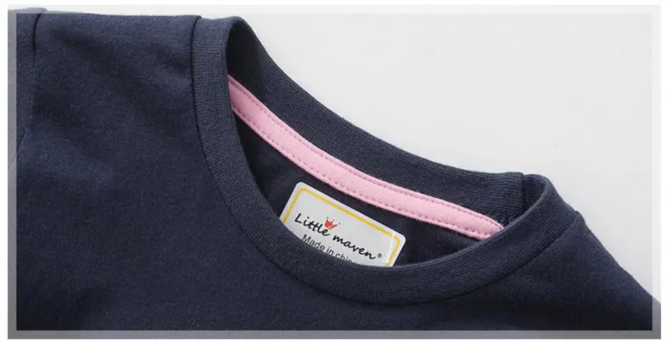 Little maven/детская брендовая одежда для маленьких девочек; Новинка г.; Осенняя хлопковая футболка для девочек с длинными рукавами и круглым вырезом и буквенным принтом