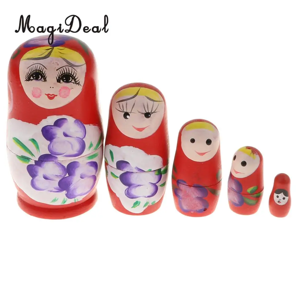 5PCS Wooden Russian Nesting Dolls Matryoshka Stacking Nested Dolls Toys Christmas Gifts Home Decoration for DIY Hand Painted