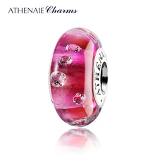 ATHENAIE Genuino Efervescencia de Cristal de Murano Núcleo De Plata 925 Clear CZ Grano de Los Encantos Fit Todas Las Pulseras Europeas de Color Rojo de la Rosa
