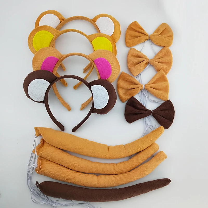 

Cute Animal Tail Ear Headband Bow Tie 3Pc Party Monkey Fancy Dress Costume For Christmas Halloween Carnivals for Boy Kids Man