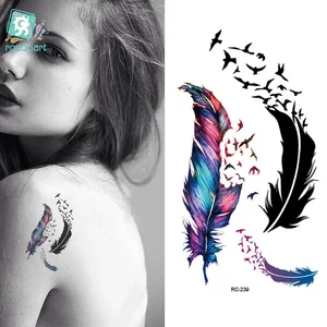 Rocooart RC2239 Body Art Water передачи поддельные татуировки Стикеры Временные татуировки Стикеры синий черный ветром продувается перья Taty тату - изображение