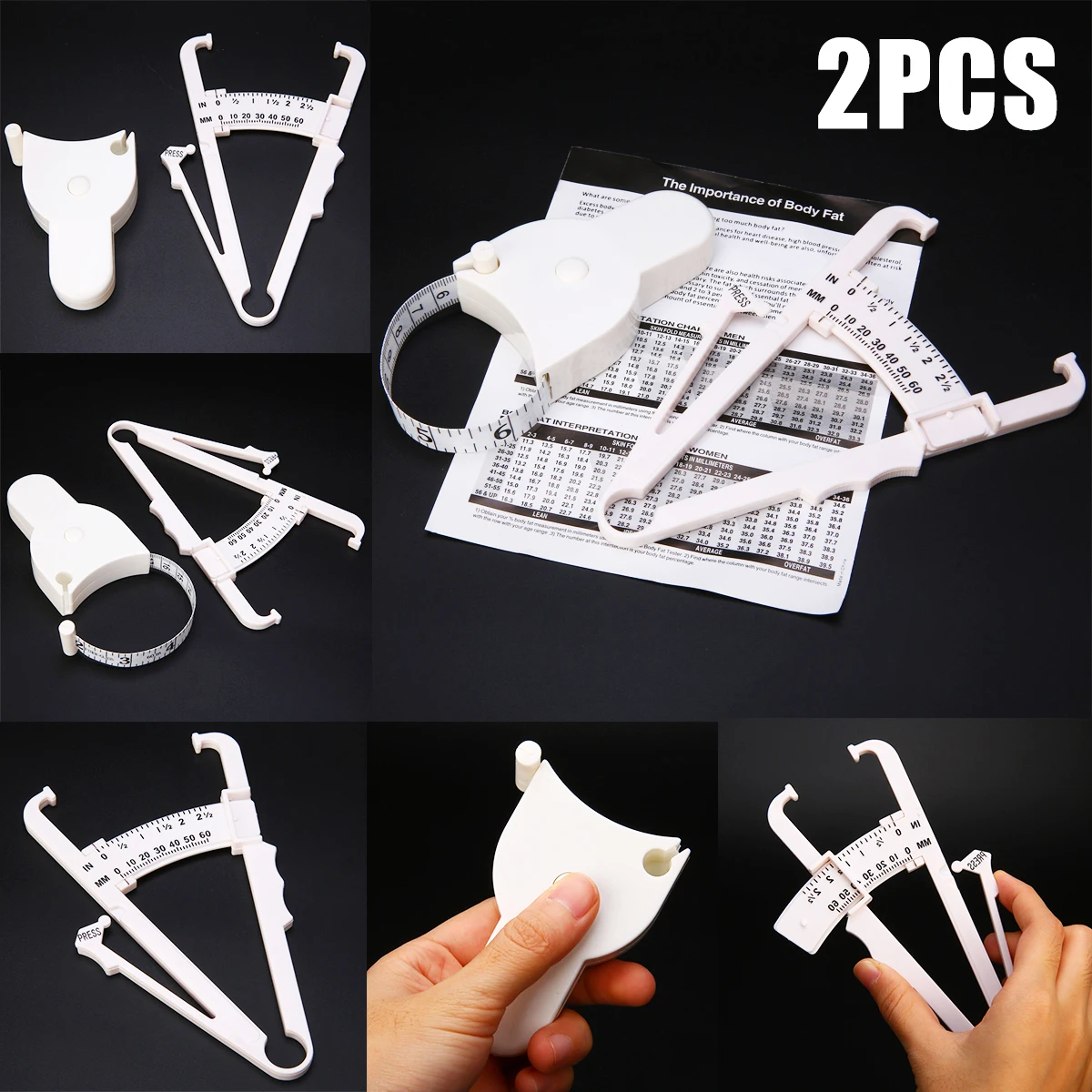 2PCS Body Fat Caliper Mass Monitors Measuring Tape Tester Fitness Lose Weight Fitness Equipments Racks Accessories