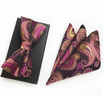 

2 Pcs Gentlemen Fashion Bowtie Set Elegant Paisley Neckwear Pocket Square Sets as Men Gift Accessories