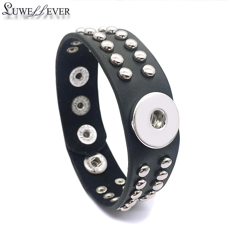 

Interchangeable 032 Punk Bracelet Really Genuine Leather Retro Fashion Bangle 12mm 18mm Snap Button Jewelry Charm For Women Gift