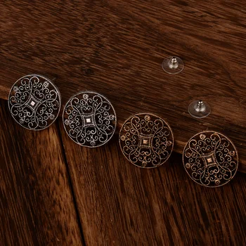 

Vintage Stud Earrings for Women Fashion Jewelry Filigree Hollow Round Antique Silver Color Copper Unique Studs Earing