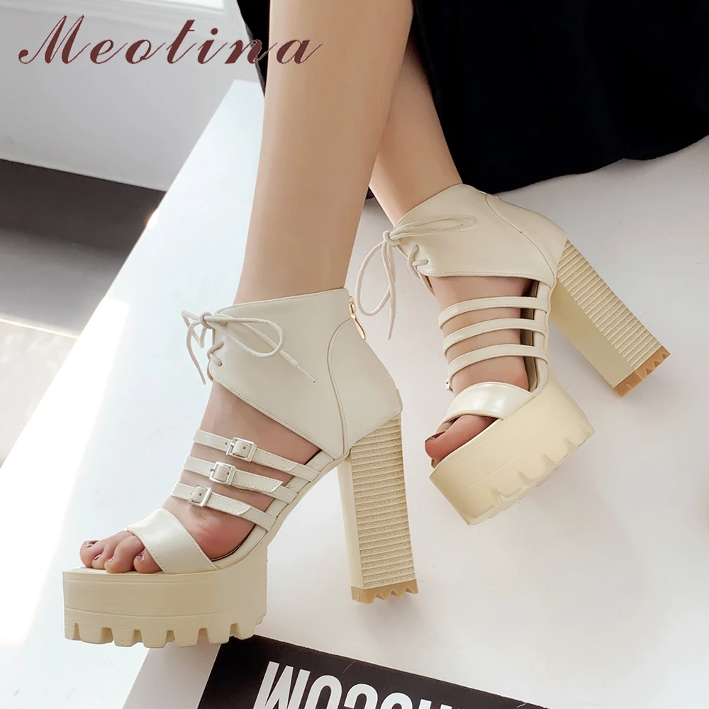 

Meotina Women Sandals Summer Gladiator Shoes Buckle Platform Chunky Heels Shoes Zipper Super High Heel Sandals Ladies Size 3-10