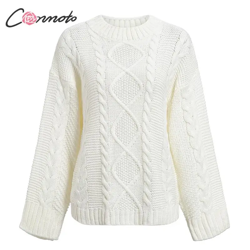 Conmoto Модный женский вязаный свитер, сексуальный повседневный пуловер, однотонный белый джемпер, в 2 цветах - Цвет: Белый