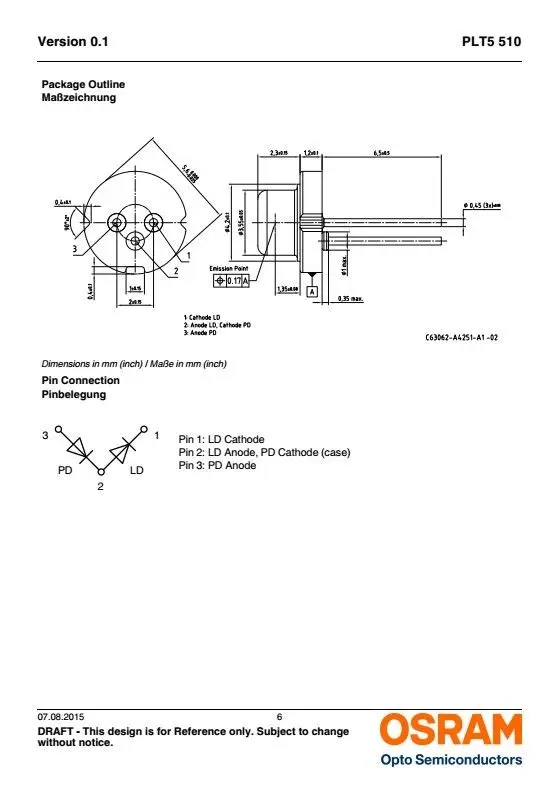 OSRAM PL5510 5,6 мм 515nm 520nm 510nm 10 мВт зеленый лазерный диод LD TO18