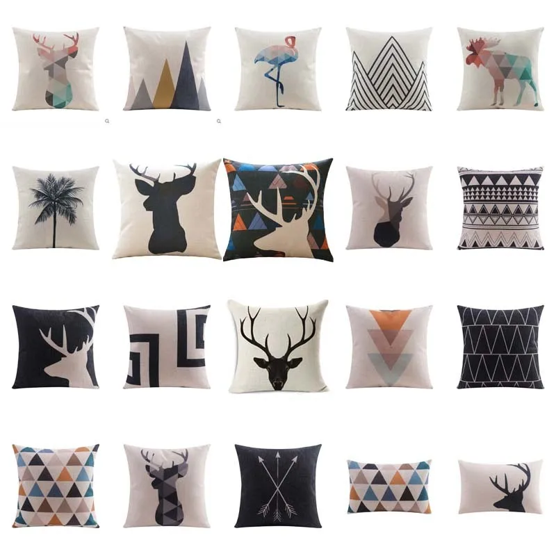 

Animal Pillow Covers Nordic Style Geometric Linen Flamingo Deer Cushion Cover Home Decorative Pillow Case 45x45cm Pillow Cases