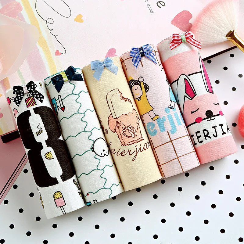 

Cute Seamless Underwear Women Sexy Intimate Plus Size Briefs Breathable Pink Panties Woman Cotton Cartoon Langerie 5pcs/lot