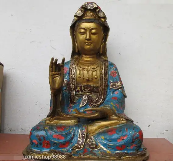 

17"Tibet Copper Gilt Handwork Cloisonne Kwan-yin Buddha Avalokitesvara statue