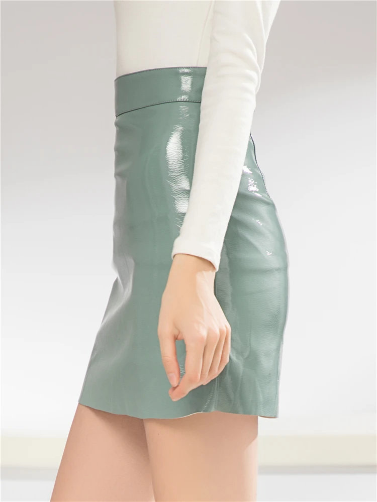 Colorfaith Fashionable Women Skirt Autumn Winter PU Leather Green Package Hip Pencil High Street Mini Skater Skirt SK3876