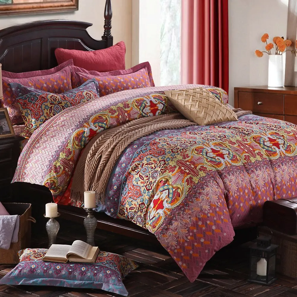 

WINLIFE Colorful Bohemian Bedding Set Bohemian Duvet Covers Bed Sheet Fitted Sheet Set Twin Full Queen King