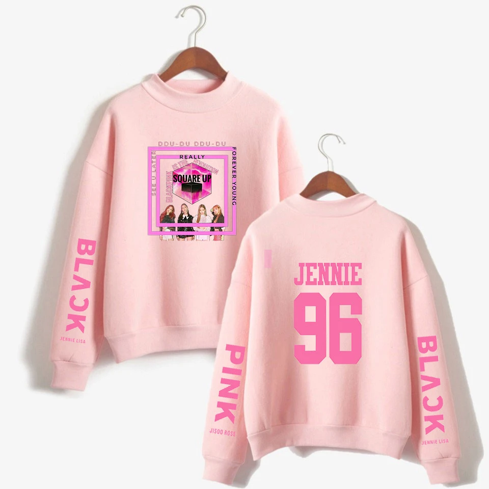 Черные розовые толстовки Kpop Модный пуловер флисовые с длинным рукавом весенние