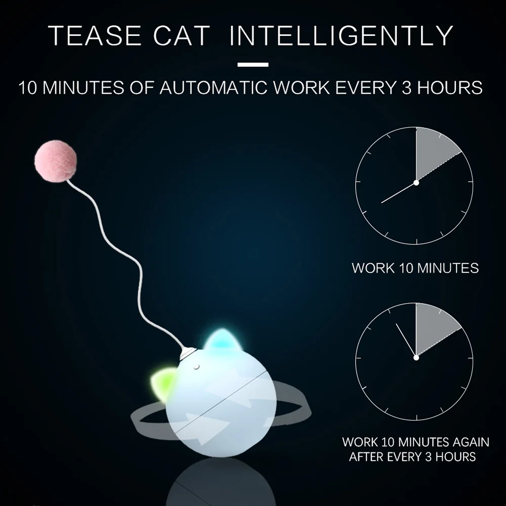 Автоматический шарик для котов прокатки красочные светодиодные уши интерактивные кошачьи игрушки Электрический Кот игрушечная рука Pet Gatos