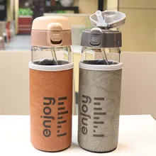 500 мл Спортивная бутылка портативная стеклянная чашка для воды настоящая бутылка из боросиликатного стекла с кожаным рукавом наружная дорожная кружка