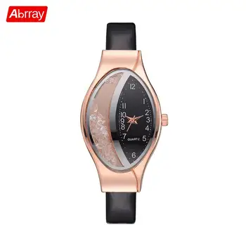 

Abrray Ladies Quartz Watch Alloy Case PU Strap Wrist Watch Fashion Women's Watches Moving Bead 3D Dial Quartz Movement