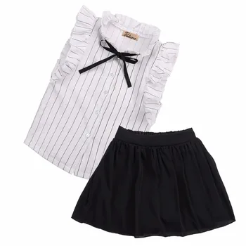 

2-7Y Baby Girls Clothes 2016 New Summer Kids Dress Cute Girls Striped Shirt Tops and Pantskirt 2PCS Outfit Children Clothes Set