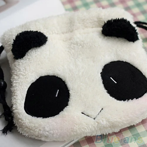 

Fluffy Panda Face Pouch Makeup Cosmetic Drawstring Bag Multifunctional Storage Bag With Coin Purse Soft Pouch Travel Organizer