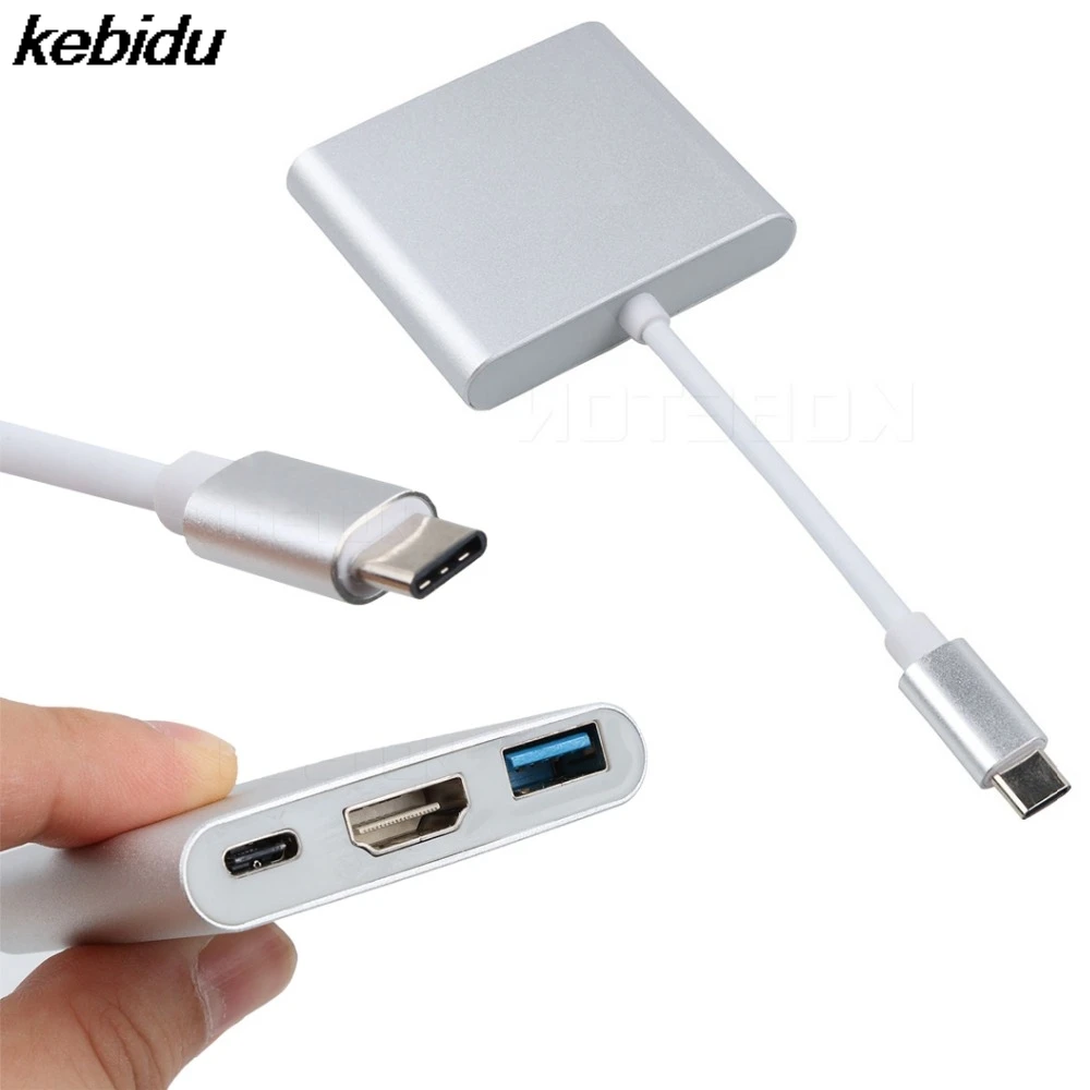

kebidu USB Type-C to HDMI Video Data Adapter USB-C Type C Converter USB3.0+PD Charge Hub for Apple Air Pro Dell XPS 12/13